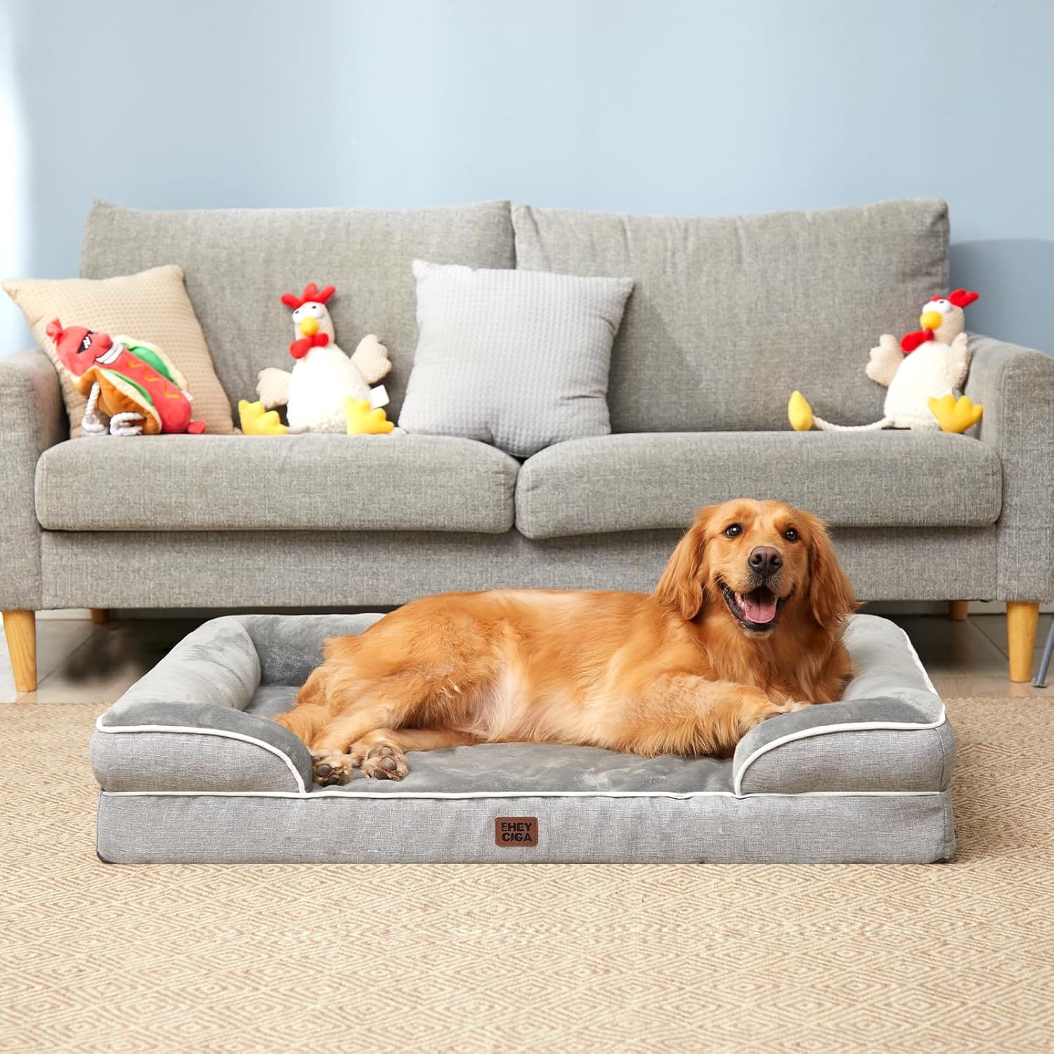 EHEYCIGA Orthopedic Dog Beds for Extra Large Dogs, Waterproof Memory Dog Bed with Sides, Non-Slip Bottom and Egg-Crate Foam Big Pet Couch Bed with Washable Removable Cover